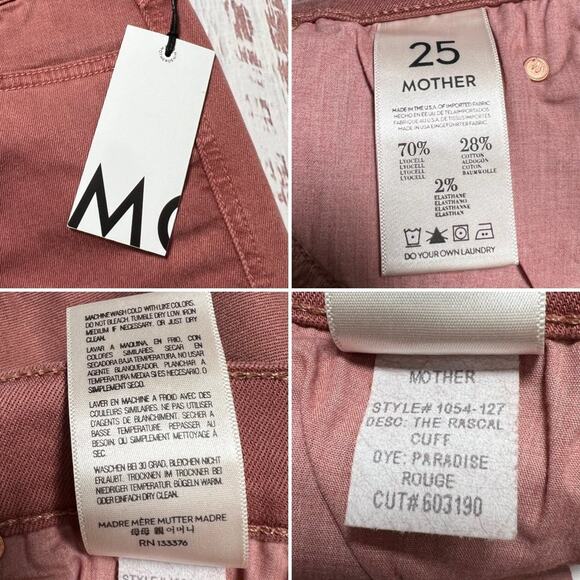 NWT Mother The Rascal Cuff Pop! Jeans SIZE 25 Paradise Rouge Denim NEW - Picture 3 of 9